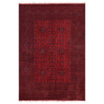 Bareens Designer Rugs - Rustic Biljik Khal Mohammadi Audrea Wool Rug - 5'1'' x 6'6'' - Elegant Khal Mohammadi rugs made by skilled artisans of Northern Afghanistan using premium quality hand-spun wool and vegetable dyes are an exquisite addition to any decor. Meticulously hand-knotted using the age-old techniques of traditional Turkish or Ghiordes knots, these chic Khal Mohammadi rugs feature intricate designs with a warm color palette of deep reds, dark blues, and luxurious browns. The long-lasting mesmerizing hue in Khal Mohammadi rugs comes from the vegetable dyes made from madder root, indigo, and walnut husks that become more enchanting over time. The Biljilk Khal Mohammadi design showcases stylized floral motifs and a geometric pattern that draws inspiration from nature. The unique weaving style developed by influential rug weaver Khal Mohammad has resulted in rich colors, intricate patterns, and exceptional craftsmanship. Despite the scarcity of specific details about his early life and introduction to the craft, his techniques and designs have made an indelible mark on the world of rug craftsmanship, making these rugs a testament to his unparalleled skill and innovation. The intricate design and the dark hues exude an aura of dreamy serenity and undeniable luxury that will elevate the ambiance of any room.