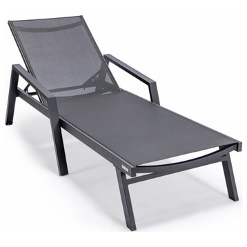 LeisureMod Marlin Patio Chaise Lounge Chair With Armrests, Black