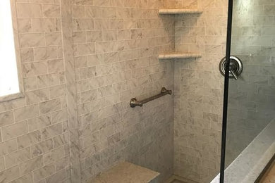 Bathroom - modern 3/4 porcelain tile and gray floor bathroom idea in Denver