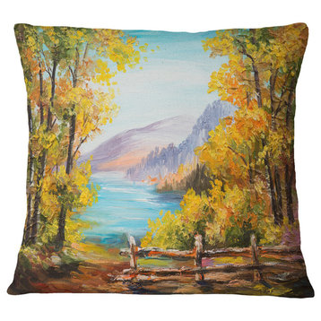 Mountain Lake in The Fall Landscape Printed Throw Pillow, 18"x18"