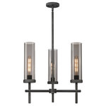 Innovations Lighting - Lincoln, 3 Light 12" Stem Pendant, Weathered Zinc, Plated Smoke Glass - The Lincoln collection makes a statement with bold and striking details. The impressive glass cylinder shade sits atop a refined metal frame that features perfectly placed knurling details. Lincoln is a gorgeous addition to traditional or restoration decor.