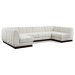 Meridian Furniture - Quinn Chenille Upholstered U-Shaped Modular Sectional, Cream, 6-Piece: 4 Armless Chair, 2 Corner Chair - The Quinn Modular Sectional is a stunning piece crafted in a rich and luxurious cream chenille fabric. Its awe-inspiring design and exceptional quality make it a perfect addition to any space, whether it's a living room, bedroom, or office. The sectional's plush cushioning and sturdy frame provide both comfort and durability, ensuring that it will be a favorite for years to come. Whether you're looking for a statement piece or simply a comfortable seating option, the Quinn sectional is an excellent choice.