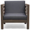 Louise Outdoor Acacia Wood Club Chair With Cushion, Dark Gray