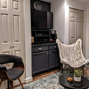 Basement living room with kitchenette