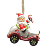Cosmos Gifts Corp - Santa Driving Car Ornament - Decorate your Christmas tree with this unique ornament featuring Santa driving a car. Made from hand-painted ceramic, this colorful ornament is festive and fun.