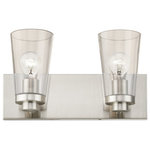 Livex Lighting - Cityview 2 Light Brushed Nickel Vanity Sconce - Brighten up your bathroom vanity with the sleek look of the Cityview two light vanity sconce. The tapered clear glass shades and the brushed nickel finish make a perfect match.