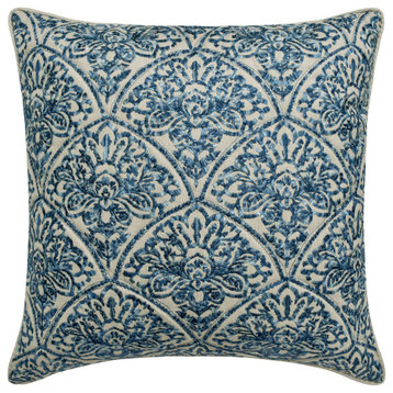 Blue Art Silk Sequins & Beaded Bird Pillows Cover, Birdy Flight, 23. Blue (Farzeen), 20"x20"
