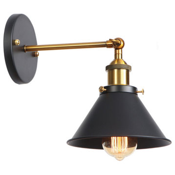 Industrial Black 1-Light Cone Shape Swing Arm Wall Light
