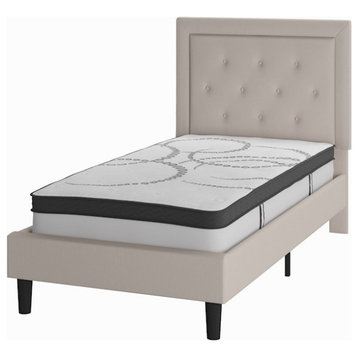 Flash Furniture Roxbury Twin Platform Bed Set, Beige, SL-BM10-17-GG
