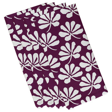 19x19", Ingrid Floral Print Napkin, Purple, Set of 4