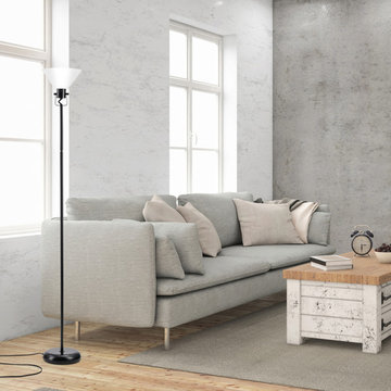 Trescott Adjustable 72" Floor Lamp, Matte Black, White Shade, On/Off Socket Rota