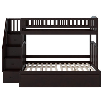 Staircase Bunk Twin Over Full With Full Size Urban Trundle Bed, Espresso