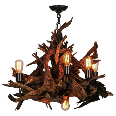 30 Wide Driftwood 6 Light Chandelier