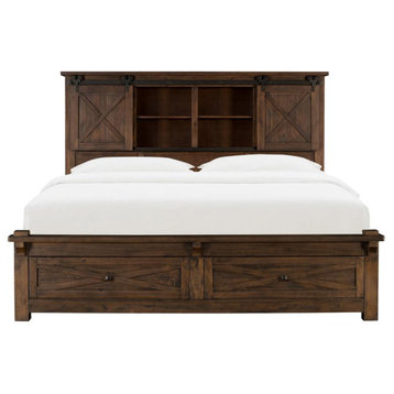 Sun Valley Queen Storage Bed With Integrated Bench, Rustic Timber Finish