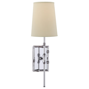 Grenol Single Modern Bamboo Sconce in Polished Nickel with Natural Percale Shade