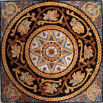 Mozaico - Botanical Roman Mosaic - Shana, 24"x24" - Mosaic artists will appreciate the beauty and elegance of the Shana botanical roman mosaic. Available in 4 standard sizes, the hand cut tiles come together to create a beautiful star and leaf montage in light and dark grays and browns with milky white accents on a black background. Frame this beautiful stone mosaic for instant wall art in any room of your home.