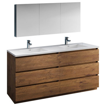 Fresca Lazzaro 72" Modern Wood Bathroom Vanity with Medicine Cabinet in Brown