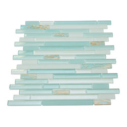 Glossy  Blue&Matte White with Wheat Plant Random Brick Pattern Mosaic Tiles - Home Decor
