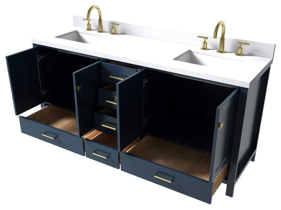 Cambridge Midnight Blue 73" Double Rectangle Sink Vanity With White ...