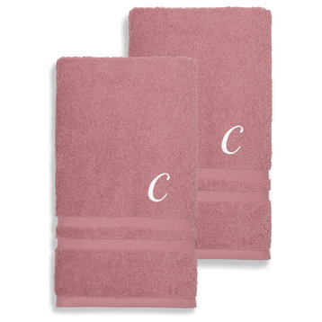 Denzi Hand Towels With Monogrammed Letter, Set of 2, C