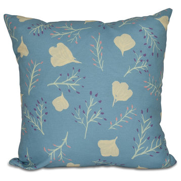 Spring Blooms, Floral Print Outdoor Pillow, Teal, 18"x18"