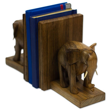 NOVICA African Elephants And Wood Bookends