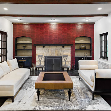 Contemporary Living Room in Red and White Leather