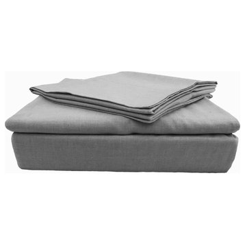 Yue Home Textile Solid Linen Cotton Sheet Set, Grey, Queen