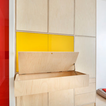 Bureau escamotable ouvert + rangements