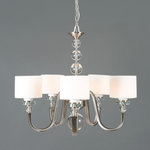 Yosemite Home Decor - Five Lights Chandelier - The Mitchell Peak Collection by Yosemite Home Decor is stylish, elegant, and chic. Update your home decor with this stunning chandelier in a Satin Steel finish decked with cylindrical White Dove glass shades. The body and arms of this chandelier is fitted with acrylic crystal orbs which accentuate this fixtures elegance and contemporary style. A limited 1-year warranty is included on all parts. It requires (5) Incandescent medium (E26) base bulbs at a recommended maximum of 60-watts.