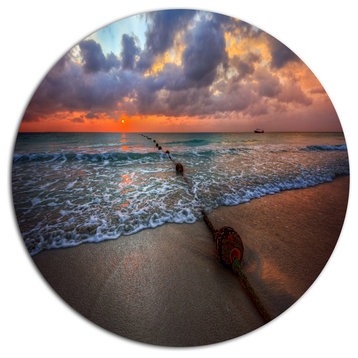 Reddish Sunset Over Clear Beach, Seashore Art Round Wall Art, 23"