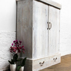 Jenna Reclaimed White Washed Scaffolding Wardrobe with Vintage Brass Handles - Wardrobe Storage Solutions