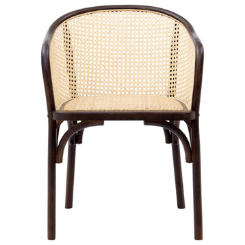 Elsy Arm Chair, Walnut With Natural Rattan Seat Set of 1