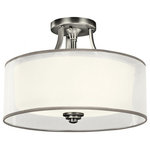 Kichler Lighting - Kichler Lighting Lacey - Three Light Semi-Flush Mount - This 3 light semi-flush from the Lacey Collection offers a beautiful contrast, melding the charm of Olde World style with clean modern-day materials. It starts with our Antique Pewter Finish and bold, unadorned rounded-arm styling. It finishes with avant-garde double shades made of decorative mesh screens and Opal inner glass. Diameter: 15, Height: 11. Uses 100 watt bulbs or 18-25w CFL.Lacey Three Light Semi-Flush Mount Antique Pewter Satin Etched Glass White Organza Shade *UL Approved: YES *Energy Star Qualified: n/a  *ADA Certified: n/a  *Number of Lights: Lamp: 3-*Wattage:75w A19 Medium Base bulb(s) *Bulb Included:No *Bulb Type:A19 Medium Base *Finish Type:Antique Pewter