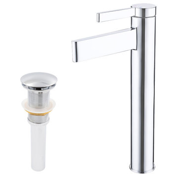 Phia Single Lever Contemporary Modern Bathroom Vessel Faucet with Drain, Chrome