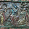 Consigned Headboard Radha Krishna Gopis Carved Solid Wood Wall Panels Furniture