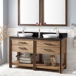 60" CELEBRATION DOUBLE VANITY FOR SEMI-RECESSED SINKS - RUSTIC ACACIA - Bathroom Vanities And Sink Consoles