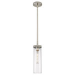 Innovations Lighting - Lincoln, 1 Light 12" Stem Pendant, Satin Nickel, Clear Glass - The Lincoln collection makes a statement with bold and striking details. The impressive glass cylinder shade sits atop a refined metal frame that features perfectly placed knurling details. Lincoln is a gorgeous addition to traditional or restoration decor.