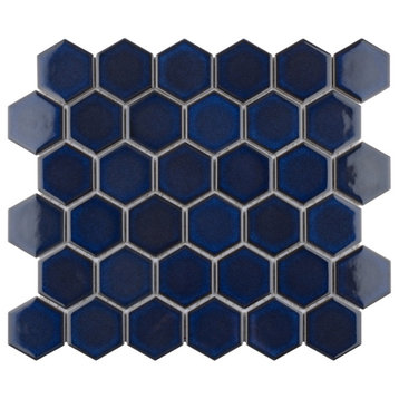 Tribeca 2" Hex Glossy Cobalt Porcelain Floor and Wall Tile