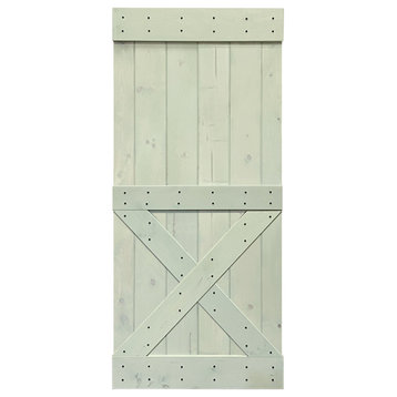 Stained Solid Pine Wood Sliding Barn Door, Sage Green, 38"x84", Mini X