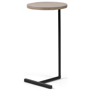 HomeRoots Brown Wood Round Top Accent Table With Black Iron Base