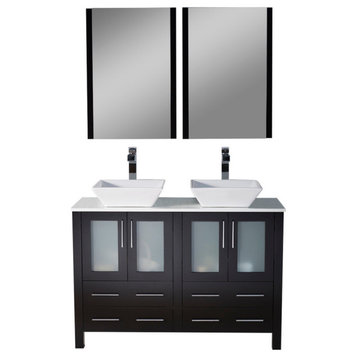 Sydney 48" Double Vanity Set With Vessel Sinks and Mirrors, Espresso