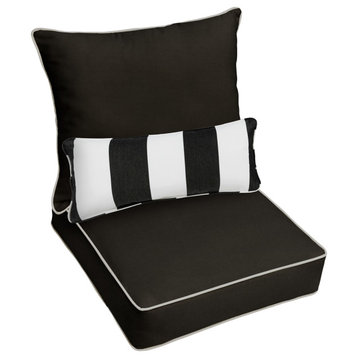Sorra Home Canvas Black Deep Seat Cushion Set With Lumbar Pillow 23 x 25"