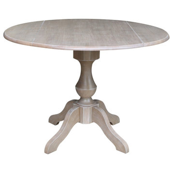 Dining Table, Elegant Pedestal Base & Drop Leaf Top, Washed Gray Taupe, 30.3" H