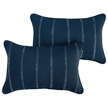 Navy Dotted Stripes Outdoor Lumbar Pillow Set of 2, 12x18