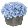 Artificial Blue Hydrangea in Grey-Washed Wood Cube