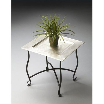 Butler Specialty Metalworks Moroccan Square Metal Tray Table in Silver