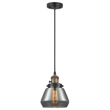 Fulton Mini Pendant With Switch, Black Antique Brass, Plated Smoke
