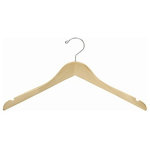 Only Hangers - Petite Size Wooden Dress Hanger, Pack of 10 - Petite size natural wood dress hangers are only 15-1/2" wide - an ideal width for petite blouses and tops . These hangers are flat bodied with notches for hanging straps. The chrome hook swivels and they have a clear lacquer finish for beauty and durability