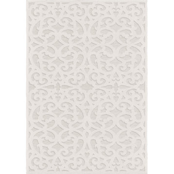 Orian Boucle Indoor/Outdoor Seaborn High-Low Area Rug, Ivory, 7'9"x10'10"